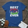 BEST Golfer EVER t-shirt design featuring a golfer swinging on a course with a sunset graphic