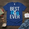 Best Hug Ever text with a graphic of two people forming a heart, on a blue t-shirt