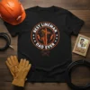 Black t-shirt with orange text "BEST LINEMAN DAD EVER" in a circular design, featuring a lineman on a pole