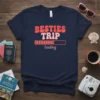 Navy blue t-shirt with "BESTIES TRIP loading" text and a progress bar graphic