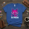 Bi Pride t-shirt with a pink and blue fox graphic and "BI PRIDE" text