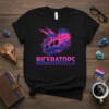 BICERATOPS t-shirt with a bisexual pride flag colored triceratops skull graphic