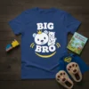 Big Bro t-shirt with white text and bear graphics, featuring a crowned bear and two smaller bears, on a royal