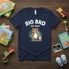 BIG BRO EST. 2024 t-shirt design with two cartoon bear cubs and a backpack graphic