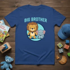 Big Brother t-shirt design with a cartoon lion and elephant, text reads BIG BROTHER