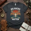 Big Racks Matter deer skull and crossed rifles design on a dark t-shirt, featuring a vintage sunset graphic