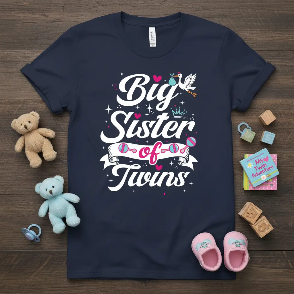 Big Sister of Twins Announcement T-Shirt Pregnancy Reveal