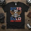 Biker Dad Like a Normal Dad Dad Only Cooler t-shirt with American flag elements, eagle, and motorcycle engine graphic