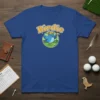 Birdie golf t-shirt with a cute cartoon blue bird swinging a golf club