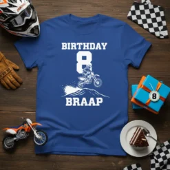 Birthday 8 Braap Motocross T-Shirt stylish graphic design printed on comfortable cotton t-shirt