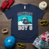 Birthday Boy 8 t-shirt with ski gondola, mountains, and stars graphic