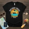 Birthday Cruise Squad Bahamas text with cruise ship graphic on black t-shirt
