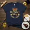 Birthday King t-shirt design with a golden crown and laurel wreath featuring lions