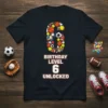 Birthday Level 6 Unlocked t-shirt design featuring a large number 6 made of various sports balls, with text below