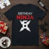 Birthday Ninja 5 T-Shirt design with red and white text and a white ninja star graphic featuring the number 5