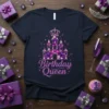 Birthday Queen t-shirt design with a glittery purple castle and crown graphic, perfect for a birthday girl