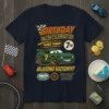 Birthday Racer Celebration Turbo Tommy 7th T-Shirt design with a race car, checkered flag, and text celebrating a 7th birthday