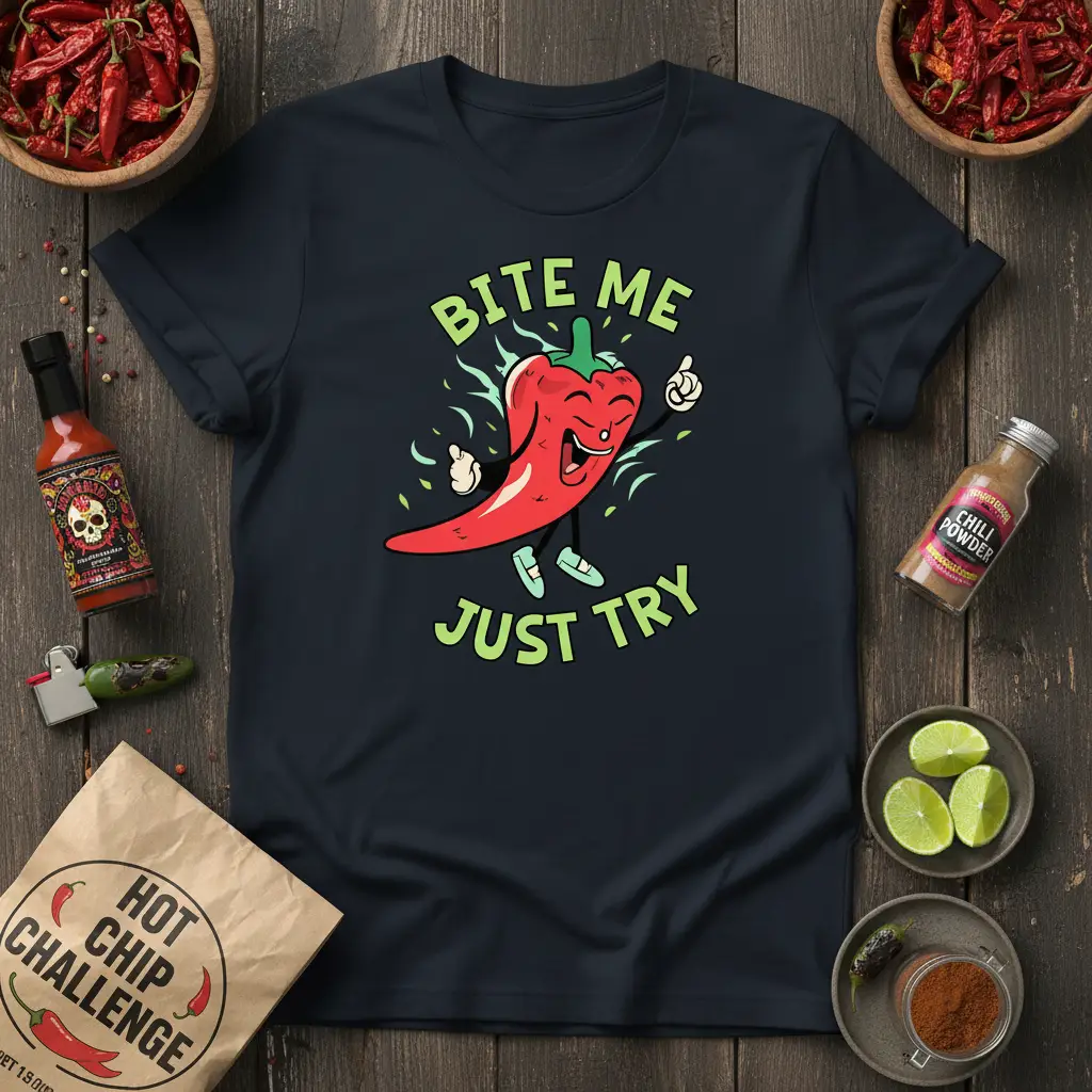 Bite Me Just Try Funny Chili Pepper T-Shirt Spicy Gift