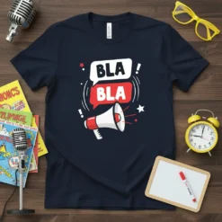 Bla Bla quote t-shirt design with speech bubbles and a megaphone graphic