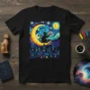 Black Cat Starry Night eye-catching graphic design printed on comfortable cotton t-shirt