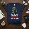 Black Mental Health t-shirt with colorful brain graphic in silhouette profile and bold text