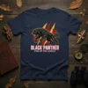 Black Panther King Of The Jungle t-shirt design featuring a leaping black panther graphic and bold text