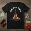 Black t-shirt featuring a stylized illustration of the Blackpool Tower with "Blackpool Tower" text above