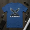 Blackwing t-shirt design featuring a fierce eagle with spread wings and a city skyline background