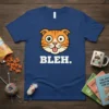 Funny BLEH. cat face t-shirt with white text and orange tabby cat graphic