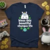 T-shirt with the text "bless this beautiful chungus life" featuring a cute hamster wearing a crown and surrounded by clovers