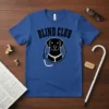 Blind Club t-shirt design featuring a black Labrador dog in a circle with a guide harness and the text "BLIND