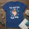 Blobfish wearing a vintage diving helmet with "BLOB BLOB BLOB BLOB BLOB" text and bubbles graphic on a blue t-shirt