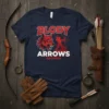 Blody Arrows Archery t-shirt design featuring a red wolf head and an archer silhouette