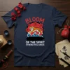 Bloom Of The Spirit Strength & Grace text with a tiger design on a navy t-shirt, featuring Japanese cherry blossoms