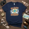 Navy t-shirt with "BLOOP BLOOP" text and a cartoon diver helmet graphic, surrounded by water splashes