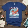 Blossom Fox t-shirt design featuring a cute fox with cherry blossom flowers and Japanese text