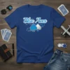Blue Aces t-shirt design with blue and silver spades and swirling lines
