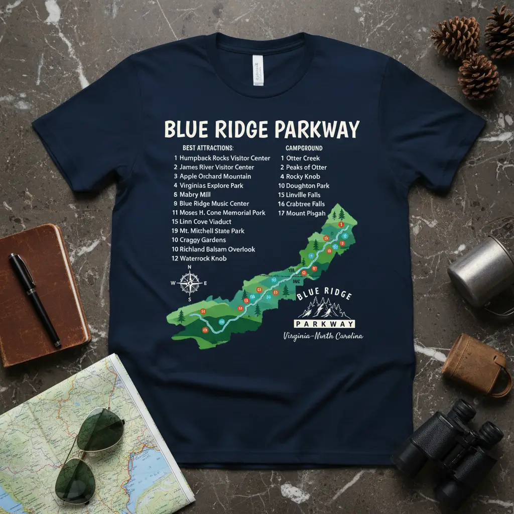 Blue Ridge Parkway Map T-Shirt Virginia Nc Road Trip Gift