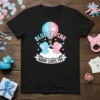 Blue or Pink Daddy Loves You gender reveal t-shirt with cute elephants and hot air balloon graphic