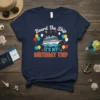 Board The Ship IT'S MY BIRTHDAY TRIP text with cruise ship and balloons graphic on navy t-shirt
