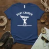 Boat Carrier T-Shirt featuring a white graphic of a muscular figure holding a boat above their head, with the words