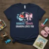 Bobbers or Bows Grandpa Loves You t-shirt design with fishing bobber and pink bow graphics, announcing grandpa's love