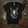 Boho Deer Skull Moon detailed graphic design printed on comfortable cotton t-shirt