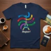 Eiffel Tower design with French text "Langue Française et Culture Française Francophone Francphone Bonjour!" on a navy t-shirt
