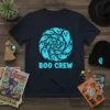 Boo Crew t-shirt with a spiral of bright blue ghosts and the text "BOO CREW" below