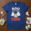 Boo We're Having Two t-shirt with cute ghosts and a baby stroller, announcing twins. Features Halloween theme