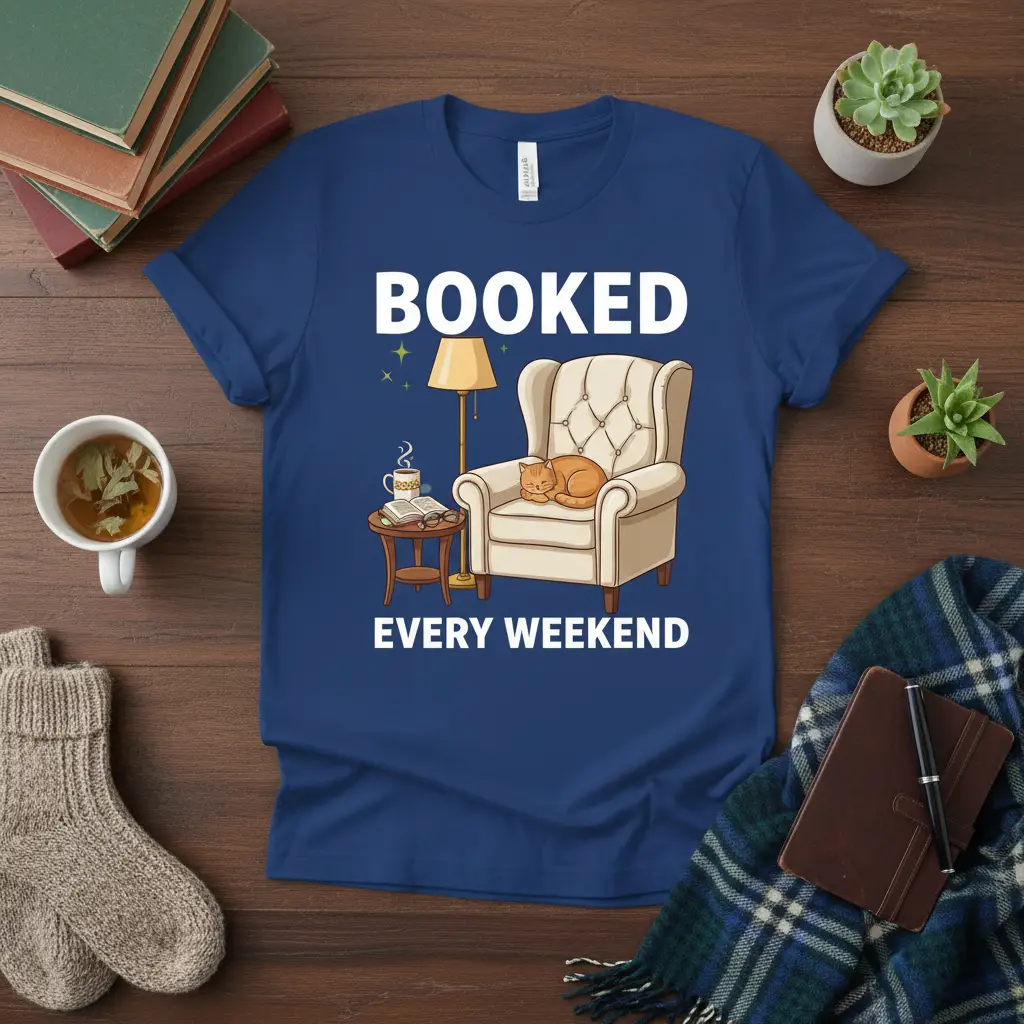 Booked Every Weekend T-Shirt Cozy Cat Reading Gift