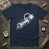 BOOM text on a dynamite stick graphic with an explosion effect, retro comic style t-shirt design