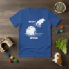 White line drawing of a hand booping a guinea pig's nose, with "BOOP! BOOP!" text, on a royal blue t-shirt