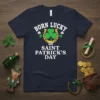 Born Lucky on Saint Patrick's Day t-shirt with shamrock and horseshoe graphic